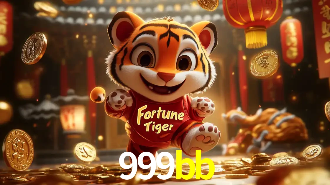 O alegre personagem do Fortune Tiger correndo sobre um caminho de moedas de ouro, simbolizando os grandes prêmios e a diversão do popular jogo de slot do 999bb.
