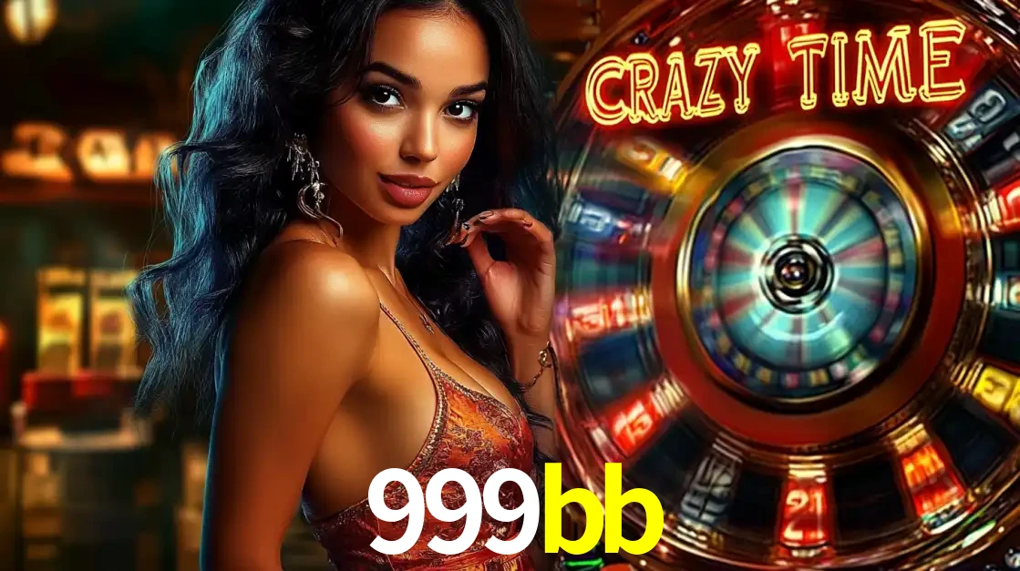 Mulher elegante ao lado da vibrante roda da fortuna do jogo de cassino ao vivo Crazy Time, um dos game shows mais populares e cheios de prêmios do 999bb.